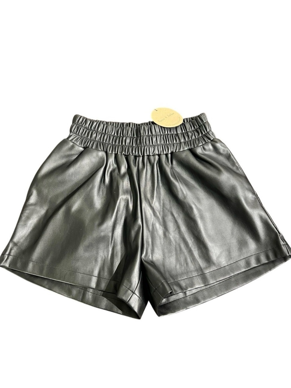 Aaron & Amber Women’s Faux Leather Elastic Waist Shorts — Black - Small